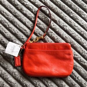NWT Coach Vibrant Orange Small Leather Wristlet